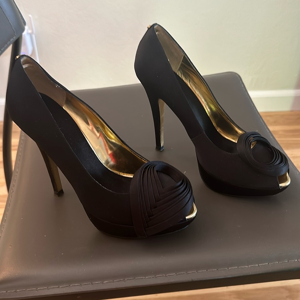 Black Ted Baker shoes/ heels/platform. Size 9/EU 39. Leather/silk. Like new.